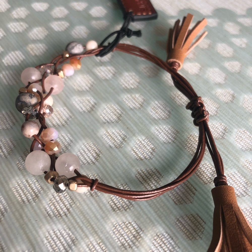 LEATHER, QUARTZ AND STONES BRACELET +BONUS!